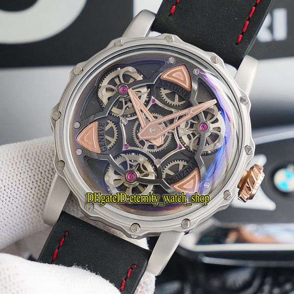 Скелет черный перевернутый треугольник циферблат Япония Miyota автоматическая механическая RF MaxLab Voyager Мужские часы 316L стальные корпус кожаные спортивные часы