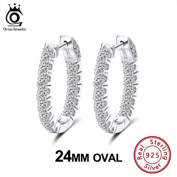 

hoop & huggie orsa jewels authentic 925 24 mm women earrings sterling silver full zircon circle stylish elegant jewelry se222, Golden;silver