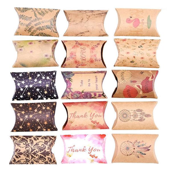 

kraft pillow box flamingo star flower thank you paper cookie candy box halloween christmas wedding birthday party favor gift1