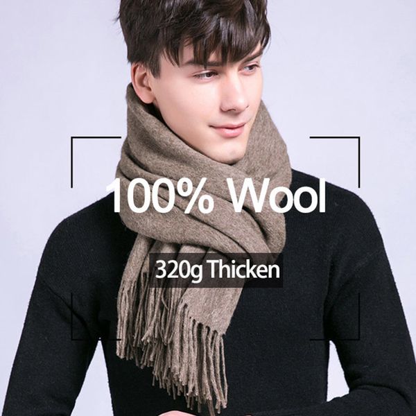 

man's winter wool scarf cashmere luxury thicken solid warm shawls and wraps for men pashmina muffler 100% pure wool scarves 201026, Blue;gray