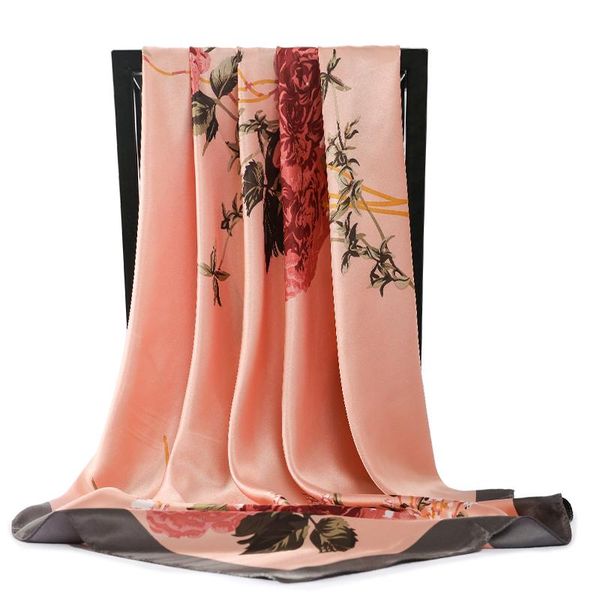 

fashion neckerchief scarf for women floral print silk satin hijab scarfs 90*90cm square shawls headband scarves for ladies 2021, Blue;gray