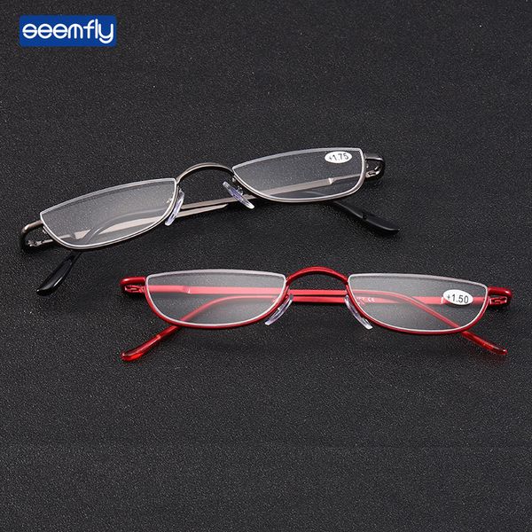 

seemfly fashion style small half frame reading ultralight clear presbyopic glasses portable gift for old men and women, Silver