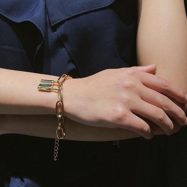 

link, chain punk lover's lock bracelet women charm wristband silver gold color jewelry gift, Black