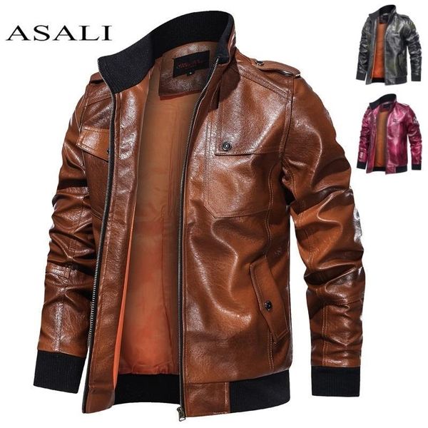 

casual stand collar leather jacket men coats pu motorcycle biker male business winter faux fur jacket thick fleece windproof1, Black