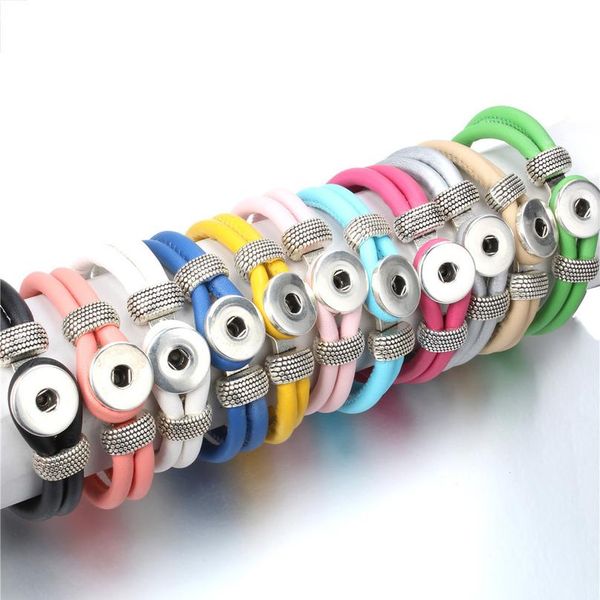 

new snap jewelry handmade leather snap bracelet bangles fit 18mm 20mm snap buttons bracelet for women diy jewel bbysmu, Golden;silver