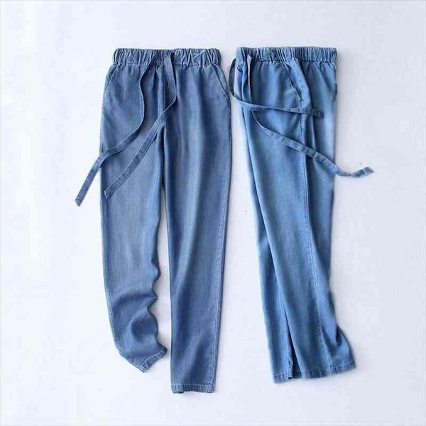 

summer slim denim pencil pants casual vintage high waist womens jeans long pants loose plus size 6xl 7xl maxi blue