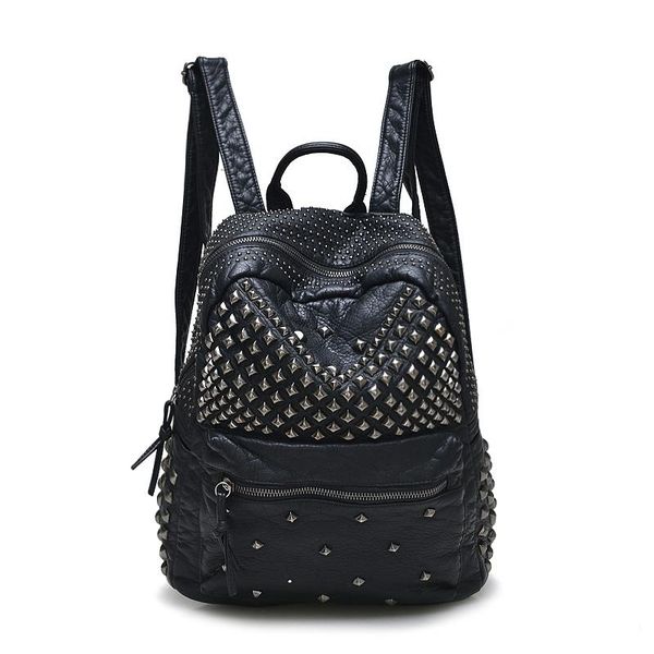 

backpack 2021 fashion women backpacks washed leather lady girls travel bags rivet student school bag