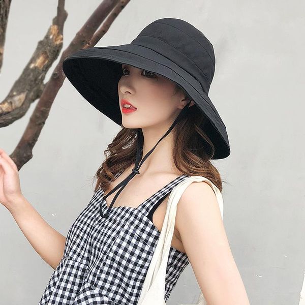 

summer big edge sun protection and uv basin hat outdoor fisherman women travel portable beach hiking kg-250, Black;white