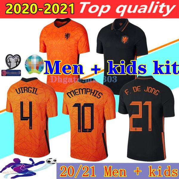 

20 21 netherlands soccer jerseys 2020 2021 de jong wijnaldum holland virgil memphis holland football shirt men + kids kit uniforms, Black