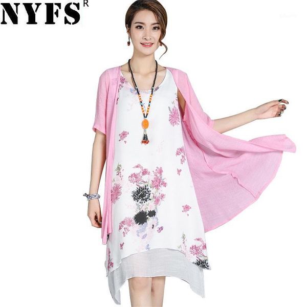

nyfs 2018 new summer dress women clothing small fresh long dress two pieces vintage loose large size vestidos elbise robe1, White;black