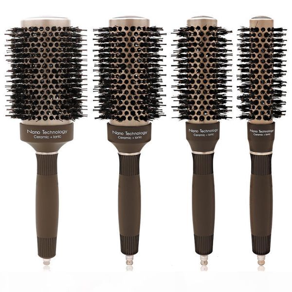 

ceramic round hair brush barber professional bristle hair brush for women styling, Silver