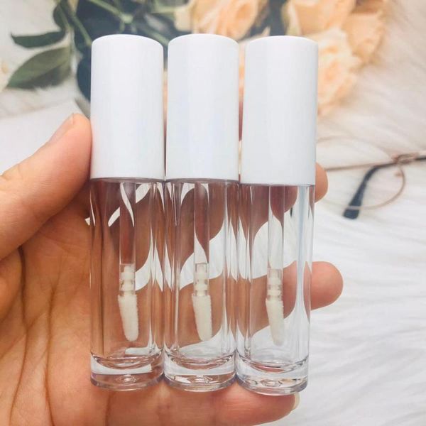 

new 5ml mini lip gloss tube empty plastic clear lip glaze tubes,white cap small sample cosmetic packing container
