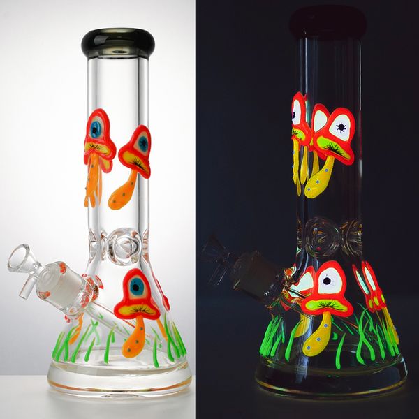 12-Zoll-Heady-Glasbongs, die im Dunkeln leuchten, Öl-Dab-Rigs, 18-mm-Big-Beaker-Bong mit Innengewinde, gerade Perc-Wasserpfeifen, Pilz-Diffusions-Downstem