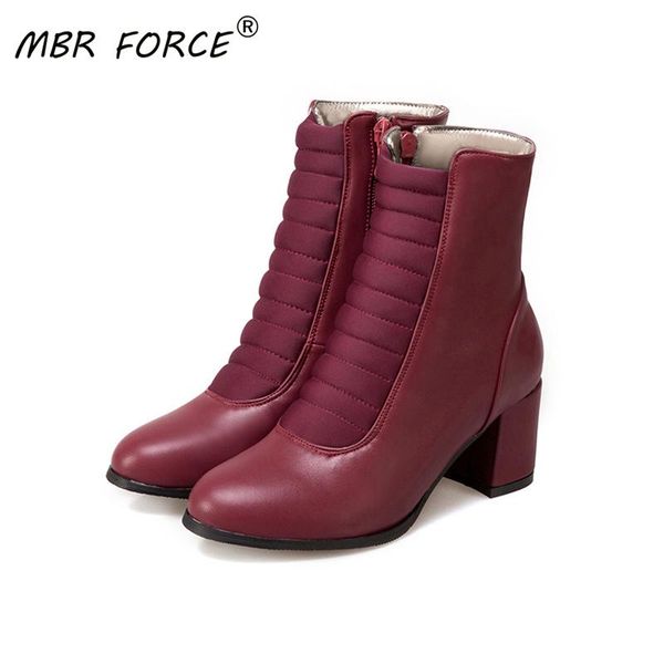 

mbr force 2020 autumn and winter new synthetic leather short plush lining unique fashion design warm and versatile ankle boots, Black