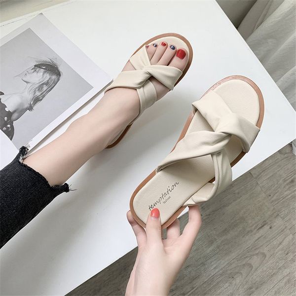 

women slipper woman solid slides round outdoor casual sewing shoes toe green yellow colors summer beach slides flip flops x1020, Black