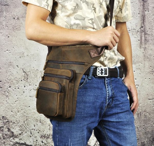 

waist bags quality leather design men multi function messenger mochila bag fashion organizer fanny belt pack drop leg male 31111