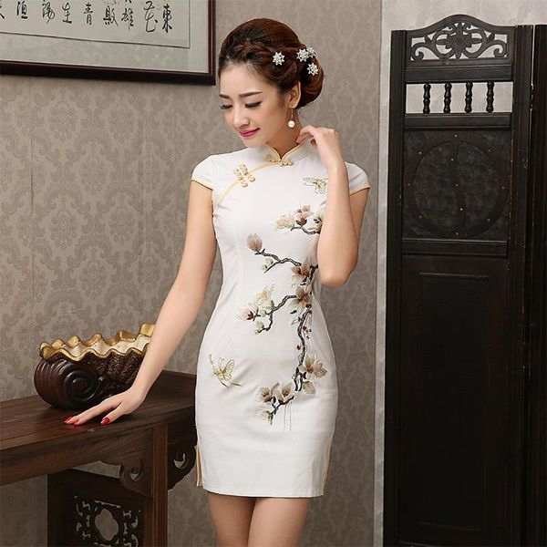 

2021 new design flower printing woman cheongsam short sleeve qipao summer traditional chinese clothing evening dress, Red