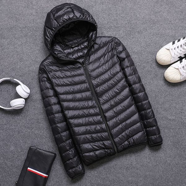 

mens winter jackets down parkas plus size 5xl 6xl 7xl warm 90% duck down filler ultra thin light male spring autumn hooded coats 201119, Black