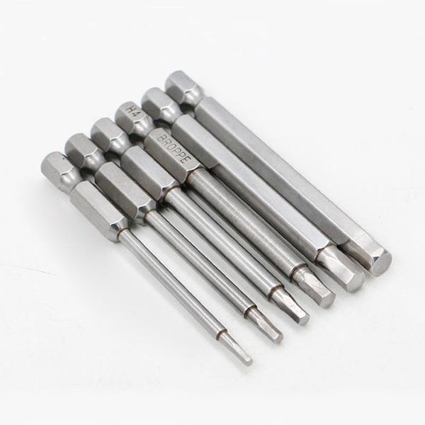 

6 pcs/set 1/4" 75mm 2-6mm hex screwdriver bits s2 material magnetic electric drill hexagonal screwdriver head power driver tools