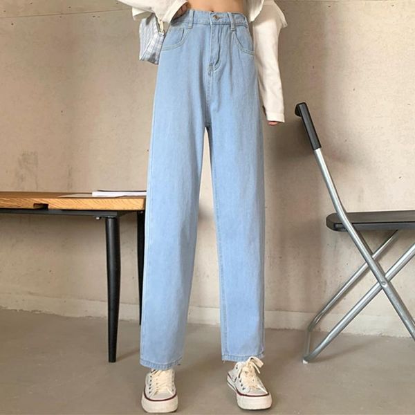 

2021 women high waist distressed jeans lady students plus size oversized jeansy streetwear donna straight pants slim trousers1, Blue