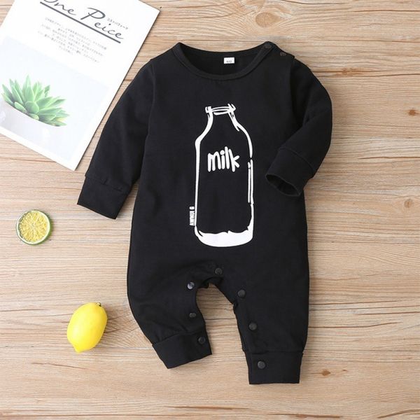Pagliaccetto per neonato neonato per bambina caldo a maniche lunghe in cotone nero con motivo a latte Tuta per bambino Autunno Inverno Pagliaccetto 201027
