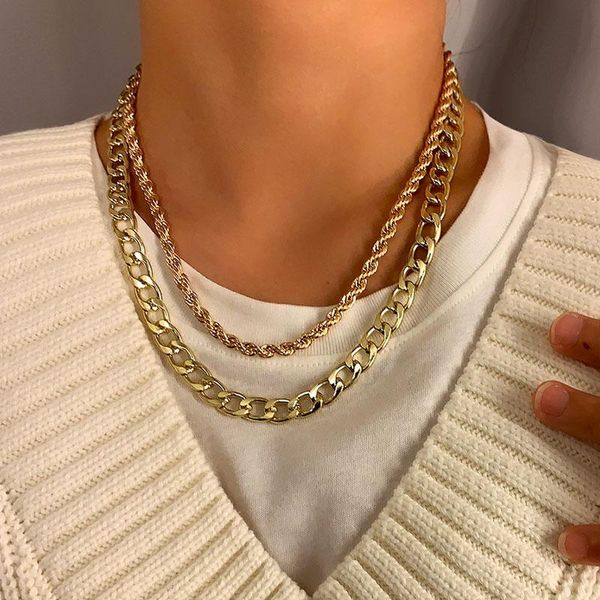 

punk exaggerated twisted thick chains necklace for women double layer vintage hiphop geometric choker necklace jewelry kolye, Silver