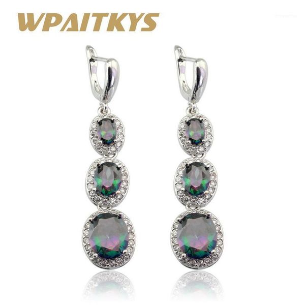 

wpaitkys rainbow multicolor cubic zirconia drop earrings for women silver color long earring jewelry gift box1