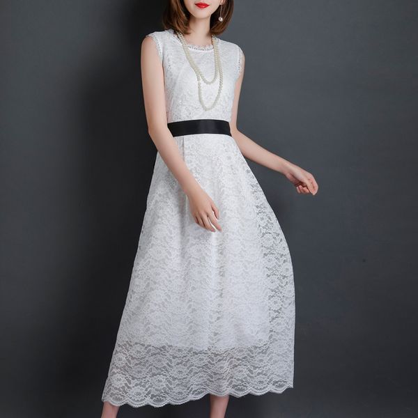 

2021 new summer white lace long women elegant sleeveless wedding party casual streetwear maxi j0mz, Black;gray