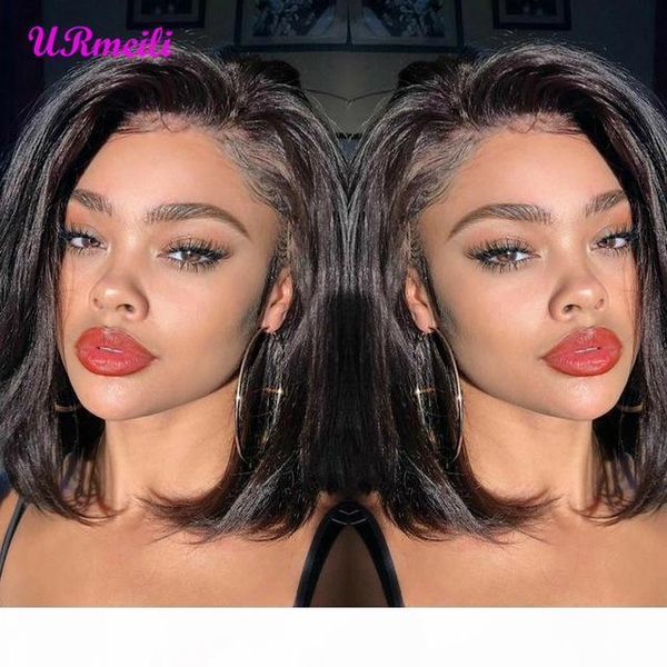 

lace front human hair wig short bob wigs for women black malaysian straight virgin hair 150% density 613 blonde lace wig human hair, Black;brown