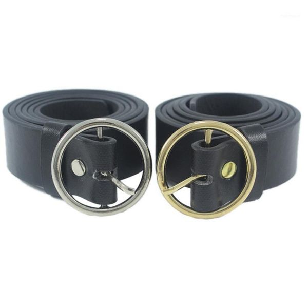 

3 styles women leather belt round buckle belts female leisure jeans wild metal buckle mini belt korean style belts1, Black;brown