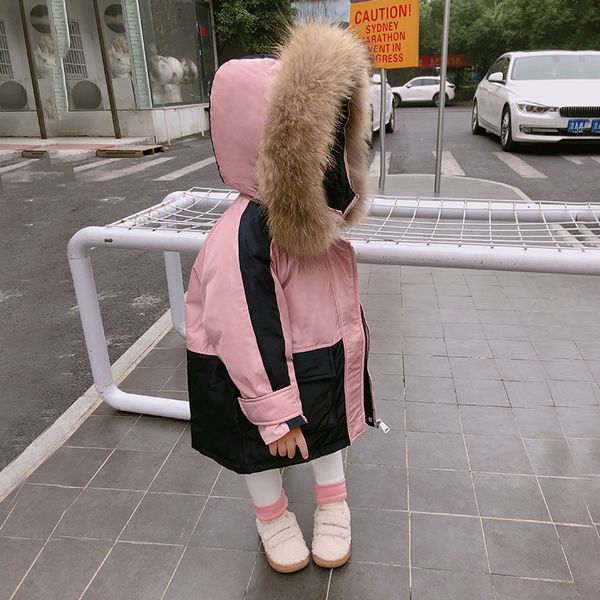 

children's down coat winter kids thickened jacket for girls fur velvet hooded children down duck parkas kids long outerwear coat lj2012, Blue;gray