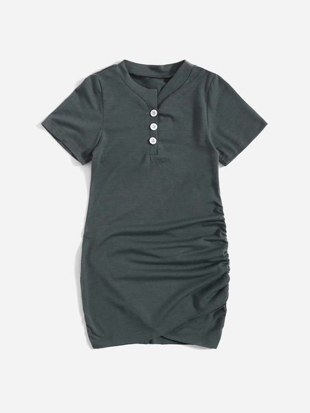 

toddler girls 1pc quarter button ruched wrap dress she, Red;yellow