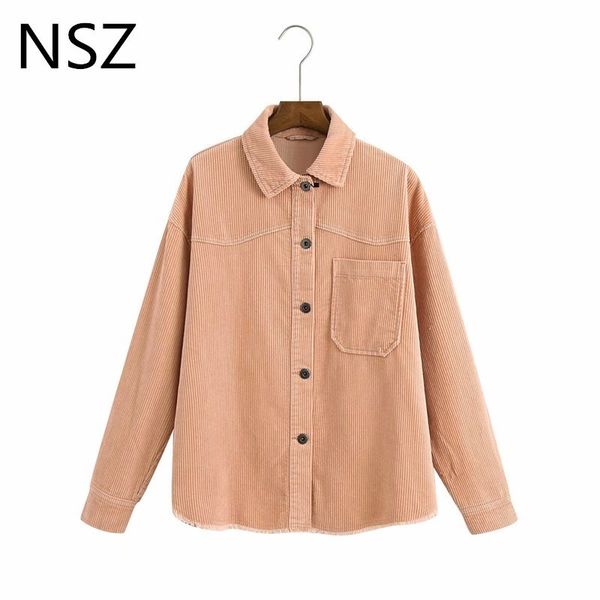 

nsz women oversized corduroy jacket long sleeve loose fall coat turn down collar button up female outwear streetwear 201028, Black;brown
