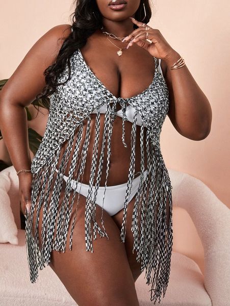 

plus fringe hem cover up r8sr#, Black