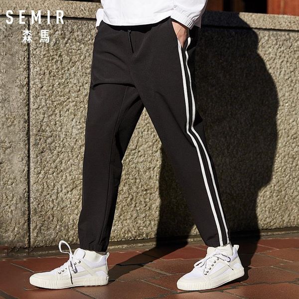 

semir men pull-on pants with side stripe men sweatpants sport pants with elastic drawstring waistband casual fit ankle length1, Black