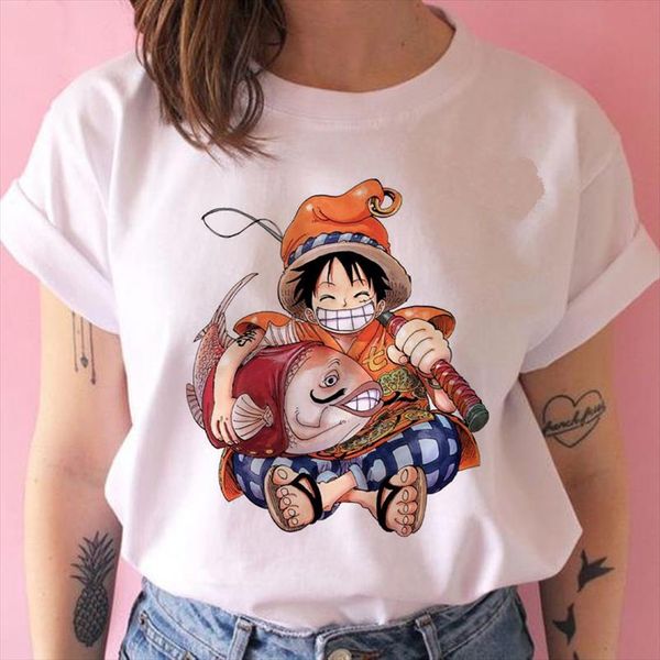 

one piece t shirt women harajuku anime 80s cartoon kawaii tshirt ulzzang summer short sleeve female t shirt tee new, White