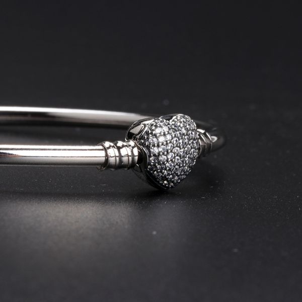 

heart shaped cz pave clasp bangle bracelet sets original box for pandora 925 sterling silver charm bracelets women gift jewelry, Black