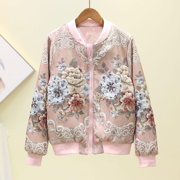 

autumn new fashion heavy work diamonds beading baseball jacket women loose luxury jacquard flowers embroidery jacket coat female1, Black;brown