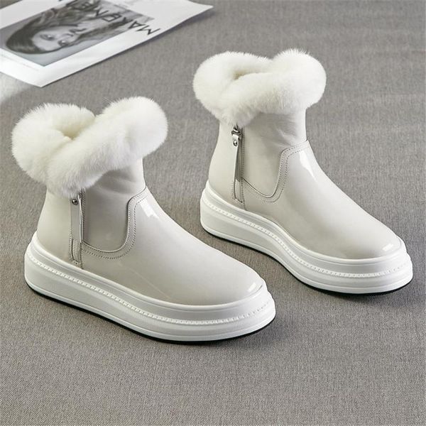 

brand plush snow boots women shoes patent leather platform shoes women ankle boots warm winter high quality, Black