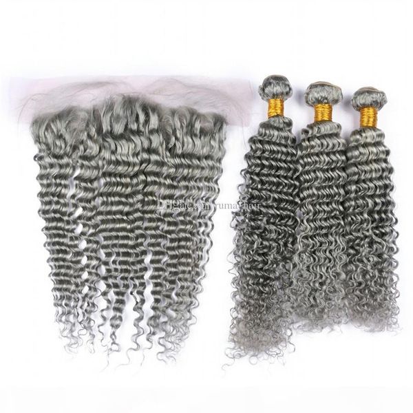 

russian remy hair 3 bundles with lace frontal closure deep wave curly wavy hair with ear to ear lace frontal closure, Black;brown