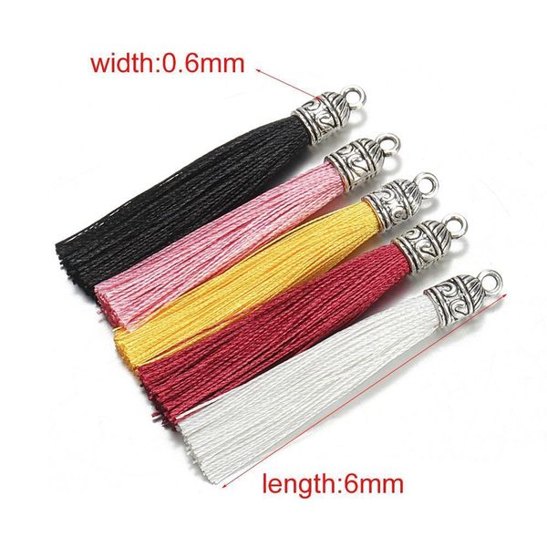

10 шт. лот 6 см silk tassel с серебряными крышками декоративные кисточки подвески diy серьги очарование для ювелирных изделий, изготовление