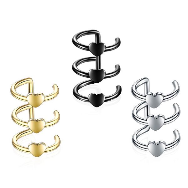 

3pairs clip on wrap earring tragus stainless steel 3 rings ear cuff clip nose rings fake piercing body jewelry helix earrings q bbyxuq, Silver