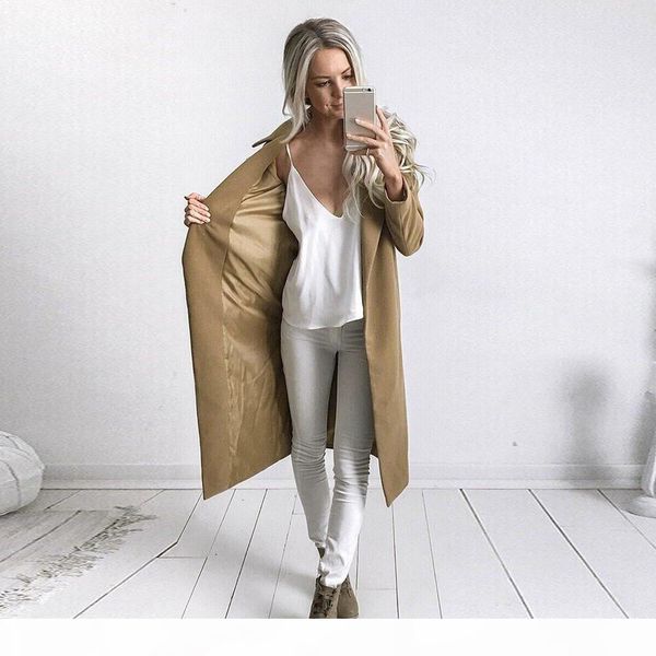 

2018 autumn winter womens long coat lapel parka jacket cardigan overcoat outwear d1892904, Tan;black