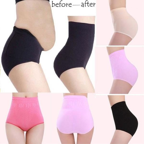 

3pc/lot ladies underwear womens high waist tummy control body shaper briefs slimming pants black1, Black;pink