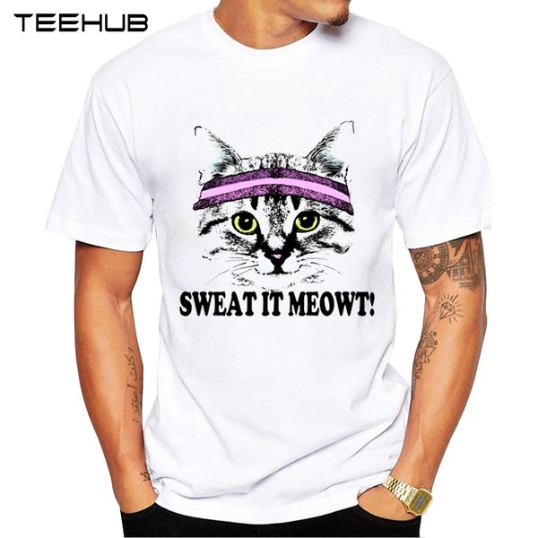 

teehub sweat it meowt print t shirt fashion casual vintage cat cool men's t shirt short sleeve men clothing sport hooded sweatshirt hoo