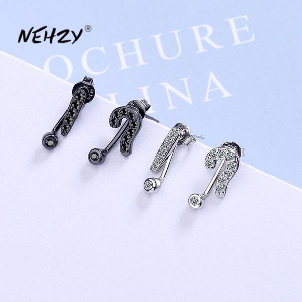

stud nehzy925 sterling silver woman fashion jewelry crystal zircon black thai simple type earrings, Golden;silver