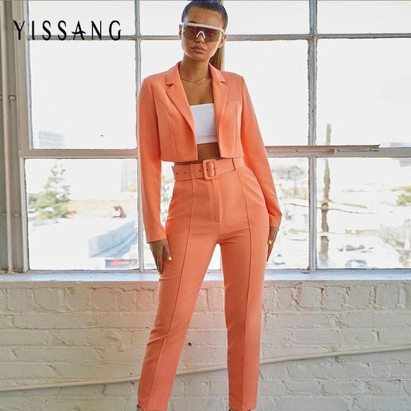 

yissang casual women suits office sets fluorescence neon green suit women 2019 crop and pant suits for blazer set1, White;black