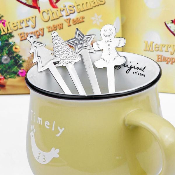

4pcs/set christmas coffee spoons stainless steel coffee spoon ice cream dessert spoon snowman tree kids drinking scoop1