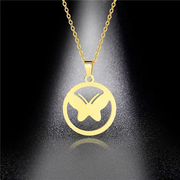 

ins style cold wind titanium steel polished butterfly necklace stainless steel golden butterfly clavicle chain necklace, Silver
