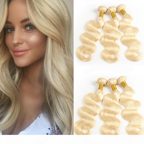

cambodian body wave virgin hair grade 8a color #613 bleach blonde human hair weave bundles remy extensions 3pcs lot 10-30inch double wefts, Black;brown